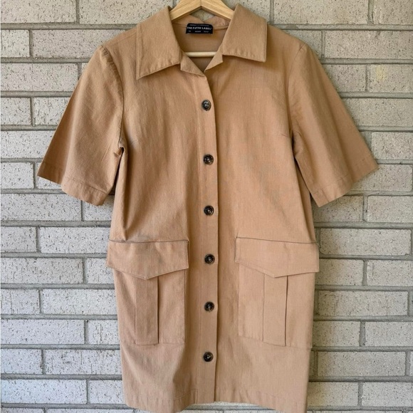 The Fifth Label Camel Tan Collared Camp Dress – Button Front, Utility Style, XS - Picture 2 of 6